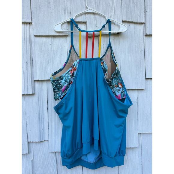 Swim by Cacique Blue Tropical Print Tankini Top Lightly Lined No Wire Size 28 - Picture 7 of 9